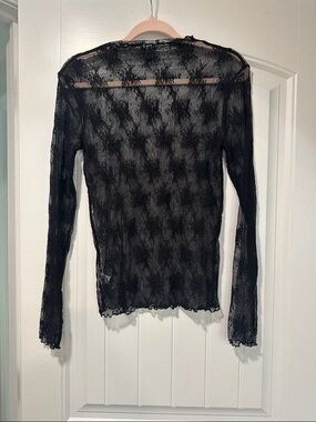 Zenana Outfitters Black Sheer Lace Long Sleeve Top